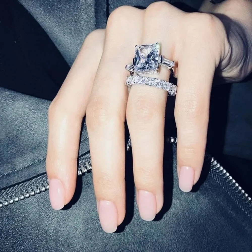 5.62ct Three Stones Setting Asscher Cut Created White Sapphire